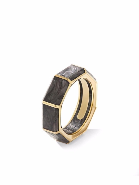 18kt gold 8mm faceted forged carbon band ring