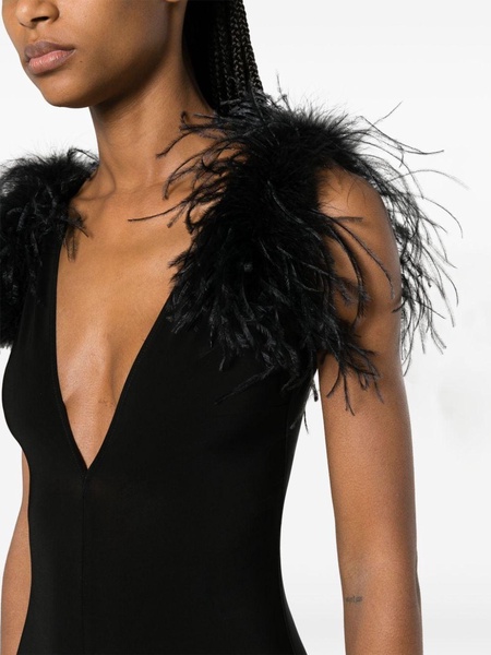 feather-trim V-neck bodysuit