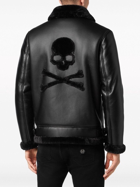 logo-patch faux-leather bomber jacket