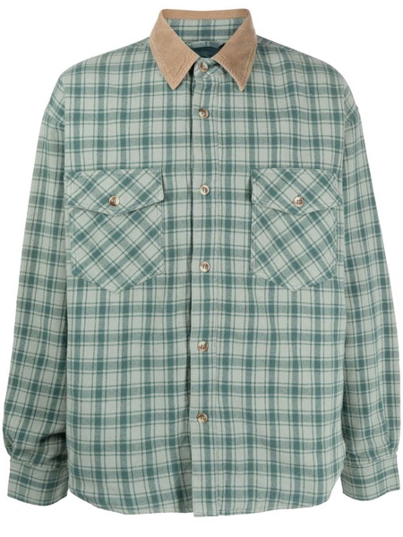 Corduroy-Trimmed Checked Cotton-Flannel Shirt