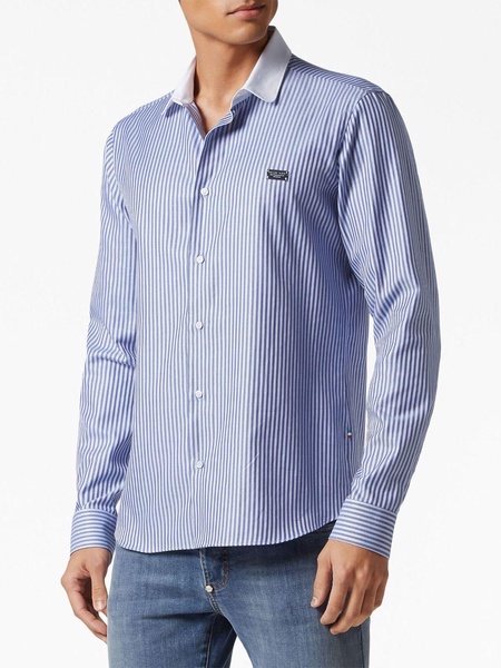 logo-plaque striped shirt