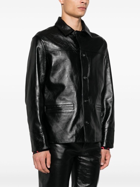 embossed-monogram leather jacket