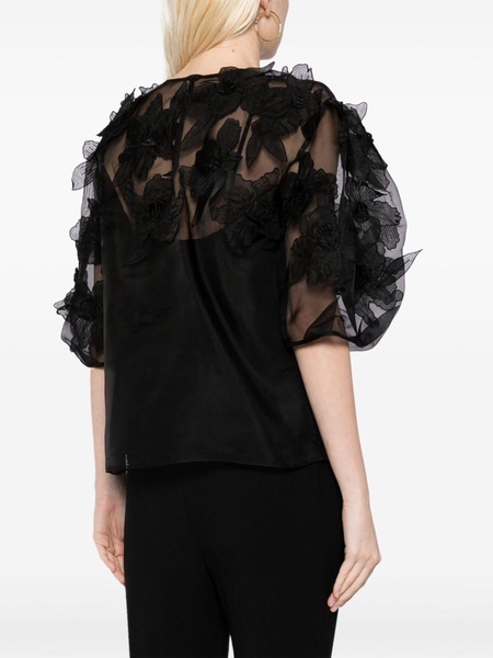 floral-appliqué silk blouse