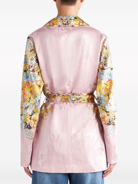 floral-jacquard belted silk jacket