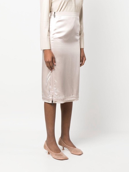 satin-finish gabardine midi skirt