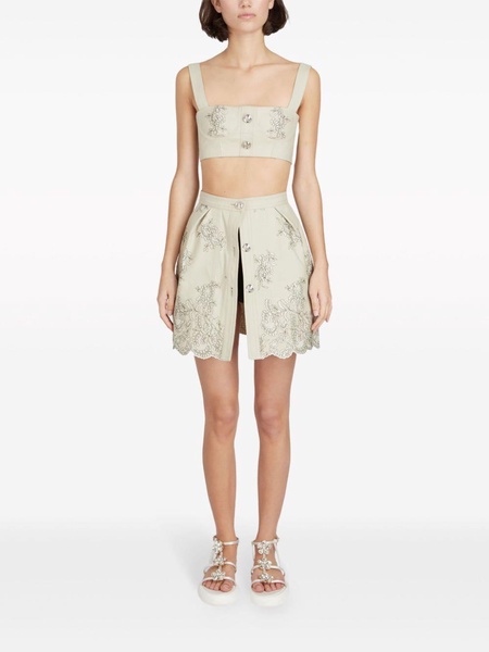 floral-jacquard cropped top