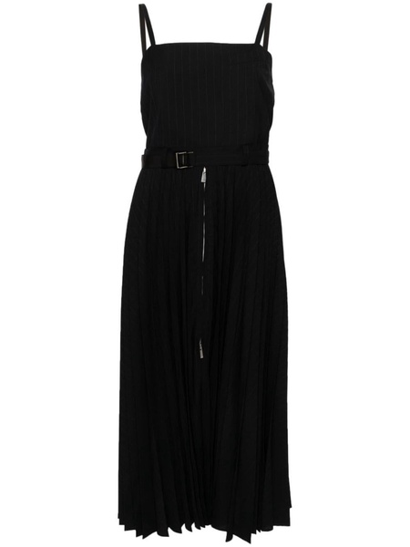 pinstriped pleated maxi dress