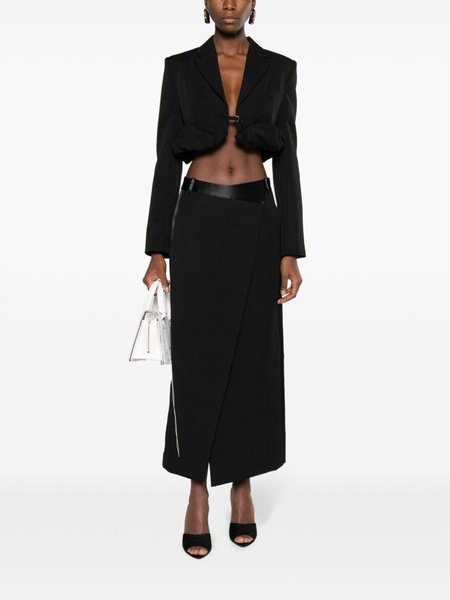 satin-belt wrap midi skirt