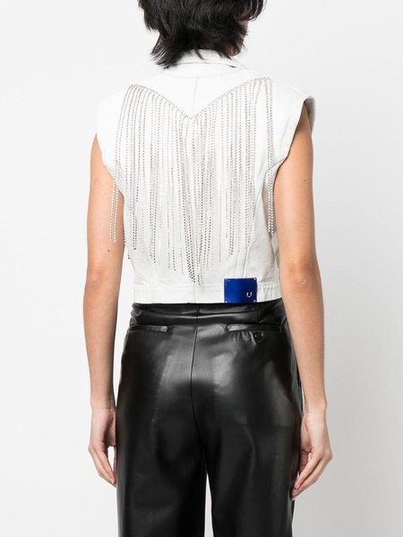 crystal-fringe sleeveless cotton jacket