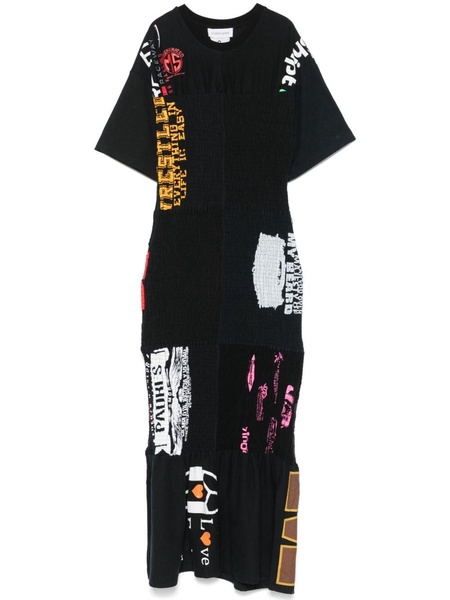 elasticated panelling printed maxi dress