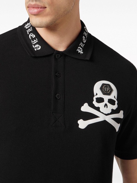 skull-print cotton polo shirt