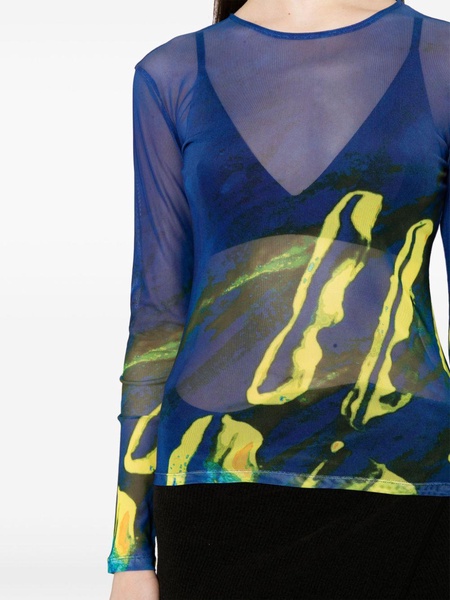 graphic-print sheer mesh top