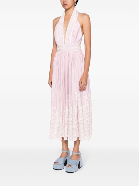 pinstripe floral-embroidered halterneck dress