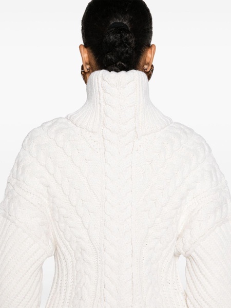 slash-detailing cable-knit jumper