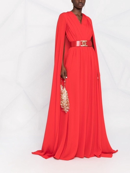 belted cape-effect silk gown