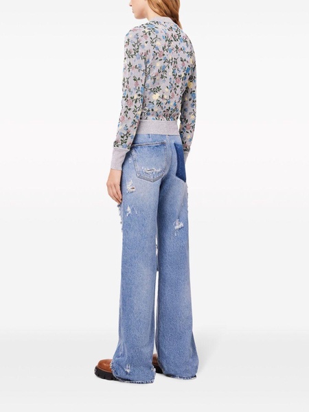 ripped-detailing cotton wide-leg jeans 