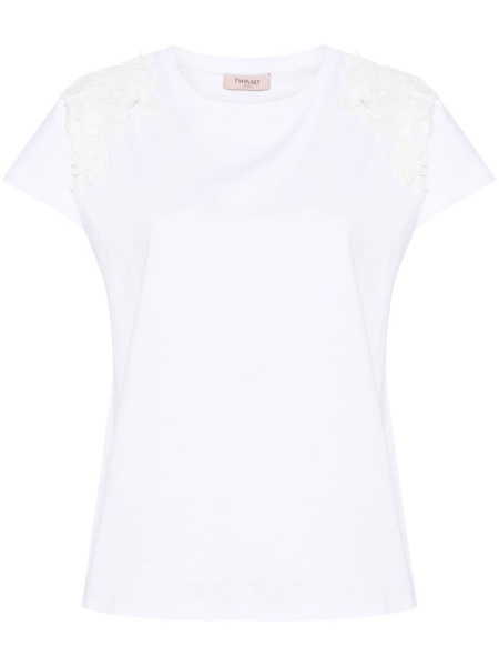 floral-appliqué cotton T-shirt