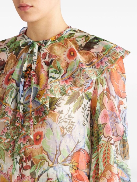 ruffled floral-print silk shirt