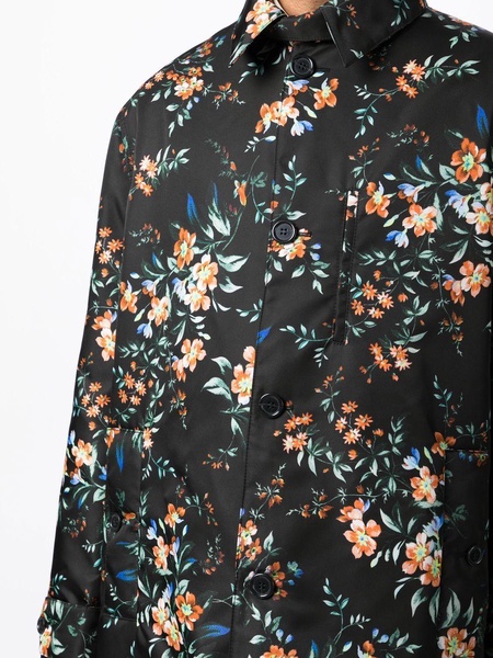 floral-print trench coat