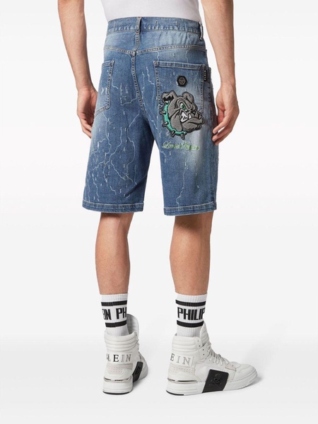 logo-patch stonewashed denim shorts 