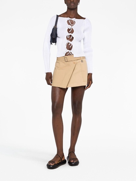 Neutral Belted Asymmetric Miniskirt