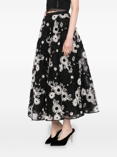 floral-embroidered A-line skirt