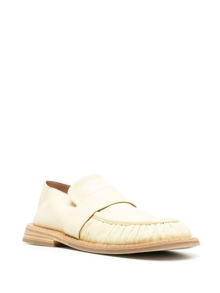 round-toe ruched leather loafers