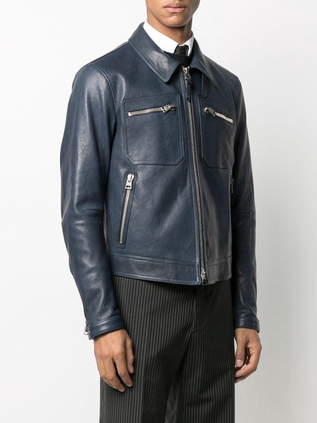 zip-pocket leather jacket