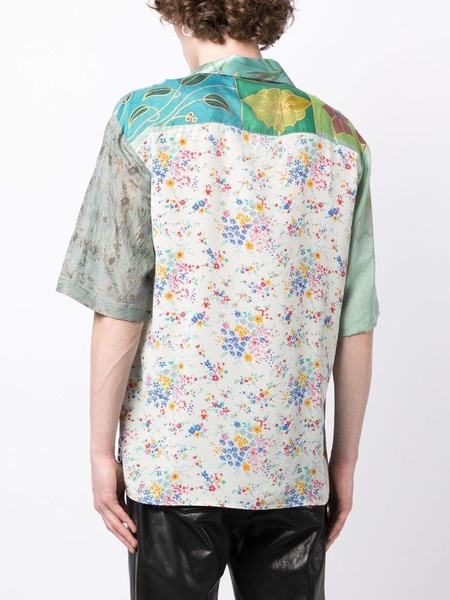 Regenerated panelled bowling silk shirt