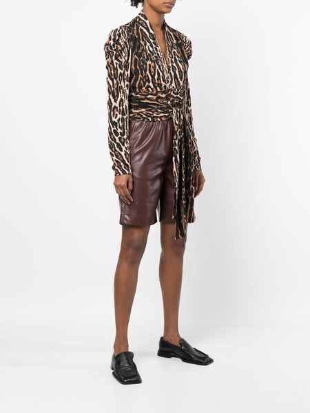 leopard-print crepe de chine V-Neck top