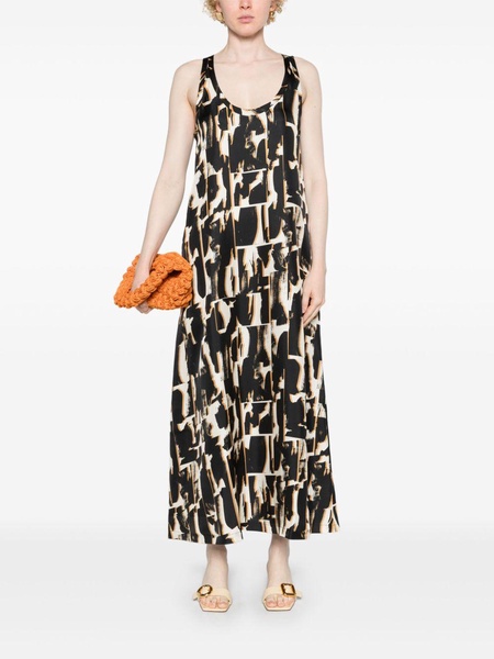 brown abstract-print silk dress