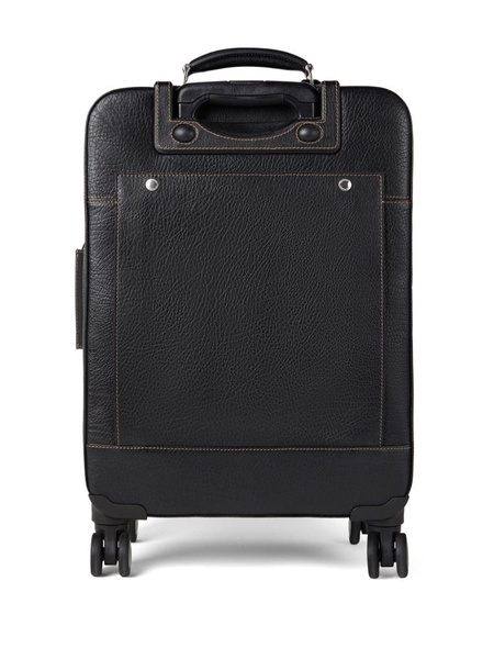 logo-embossed leather suitcase