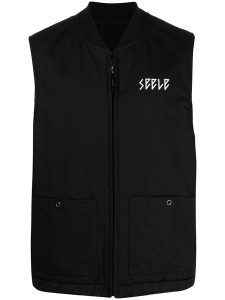 slogan-print reversible gilet