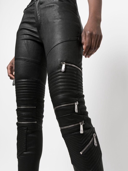 lambskin skinny-fit zipped trousers