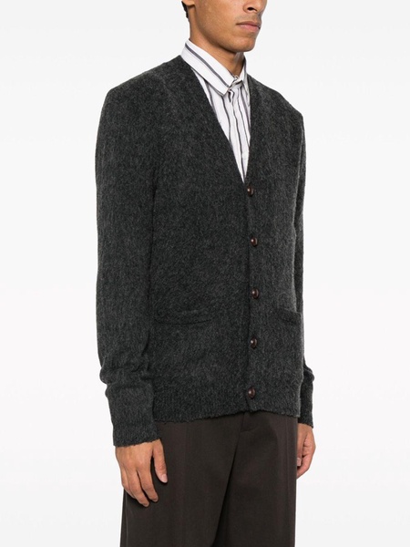 brushed-effect V-neck wool-blend cardigan