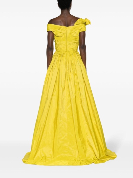 asymmetric taffeta gown