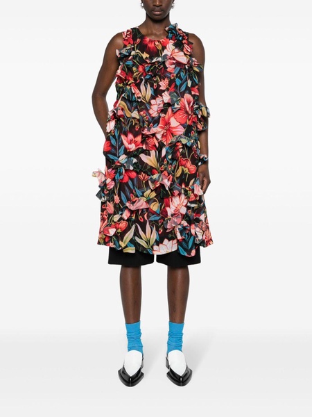 floral-appliqué botanical-print dress