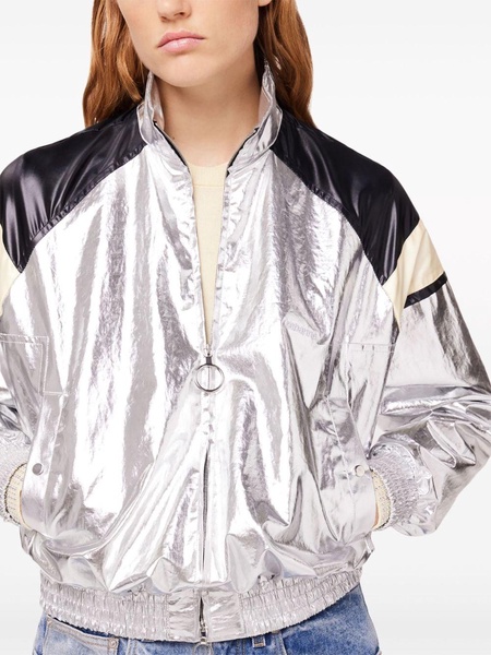 metallic-finish stand-up collar jacket 