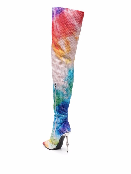 tie-dye print thigh high boots