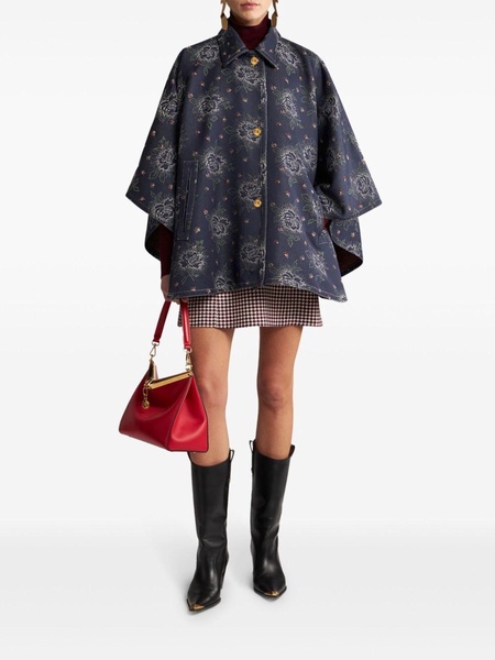 floral-pattern jacquard denim cape