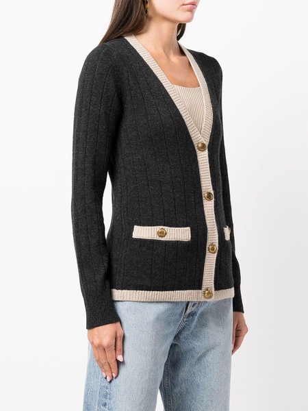 contrast-border rib knit cardigan