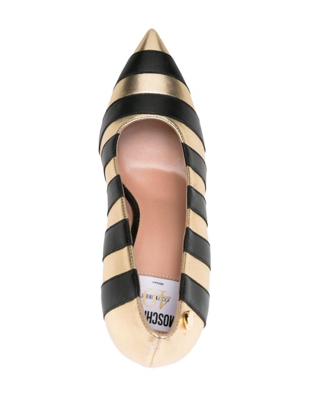 striped metallic pumps