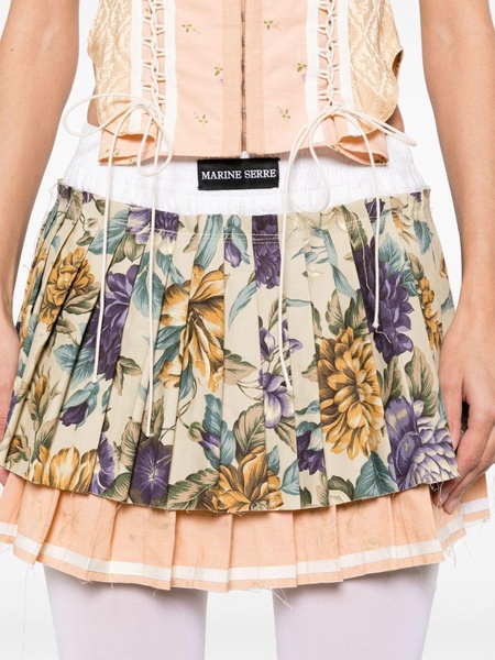 Multicolour Upcycling Floral-Print Pleated Mini Skirt