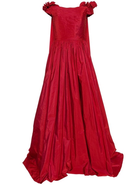 cape-effect taffeta gown