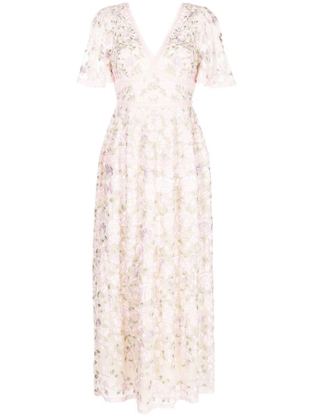 floral-embroidered midi dress