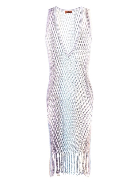 metallic mesh maxi dress