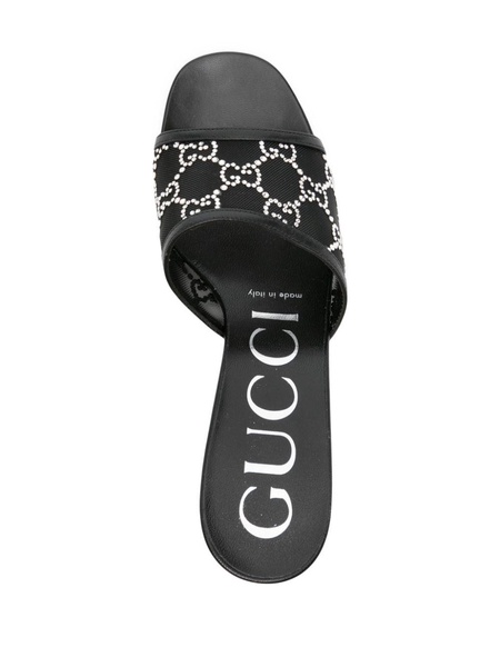 Black GG Supreme Crystal-Embellished Sandals