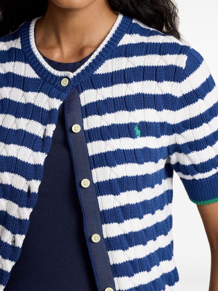 Striped cable-knit cotton cardigan