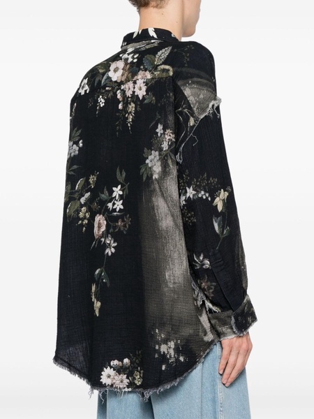 Shredded Seam floral print shirt 