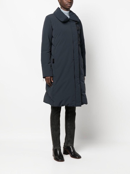 padded asymmetric mid-length coat